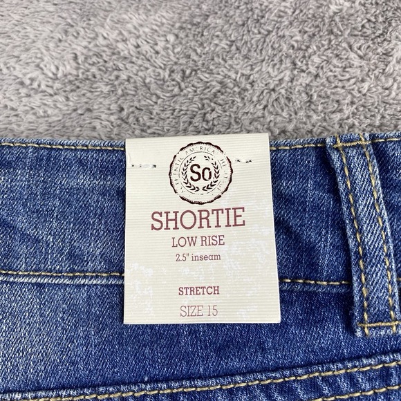 SO Stretch Shorts Womens 15 Blue Low Rise Shortie 2.5 Inch NWT - Picture 9 of 14